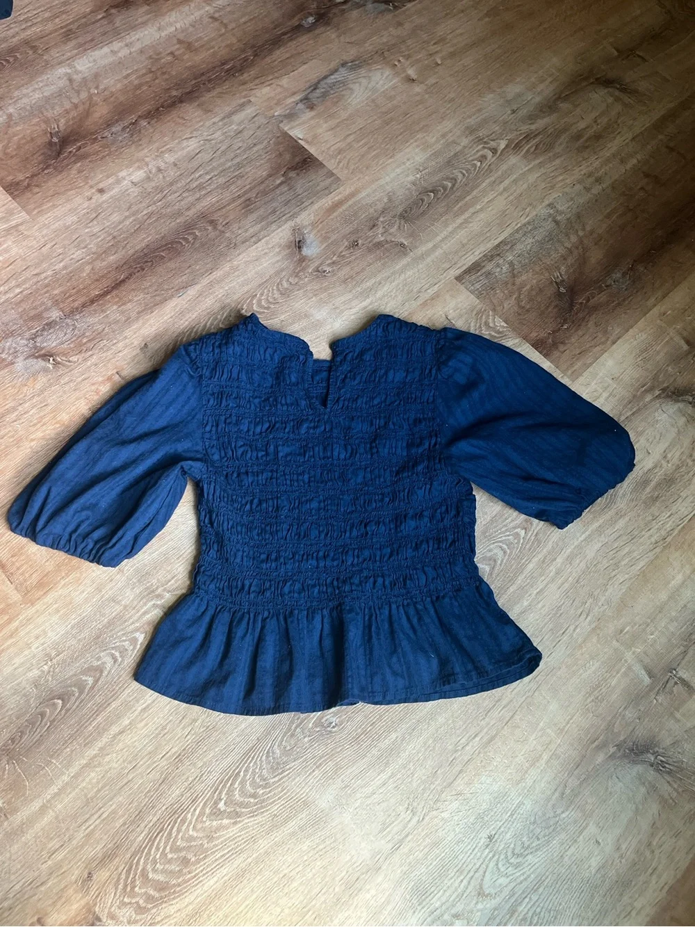 Old Navy Navy Smocked Peplum Puff-Sleeve Blouse